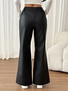 SHEIN PETITE 新款秋冬低腰休閒個性西裝長褲 PU - 黑色 - 查看 2