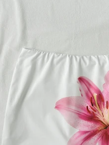 SHEIN Rok Kasual Motif Bunga Putih untuk Anak Perempuan Remaja dengan Legging Terintegrasi - Putih - View 4