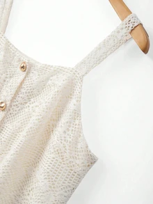 GlowEve CURVE 大码女式镂空单排扣上衣搭配阔腿裤，优雅女士日常穿搭 - 杏色 - 查看 4