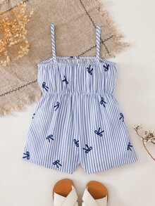 Cozy Pixies 女宝宝可爱休闲夏季蓝白条纹蝴蝶结吊带连体衣 - 藍白色 - 查看 5