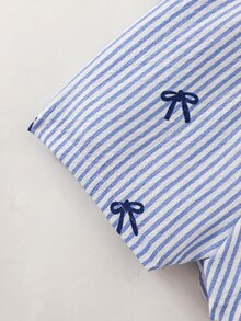 Cozy Pixies 女宝宝可爱休闲夏季蓝白条纹蝴蝶结吊带连体衣 - 藍白色 - 查看 4