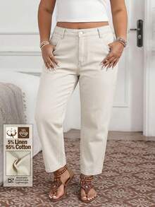 EMERY ROSE Jeans de Mezclilla Casuales y Versátiles para Mujer Talla Grande para Uso Diario y Viajes con Bolsillos y Botones - Caqui - Ver 1