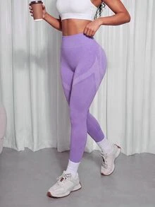 SHEIN Sports سروال رياضي نسائي متعدد الألوان كاجوال متعدد الاستخدامات للارتداء اليومي - الأرجواني - مشاهدة 3