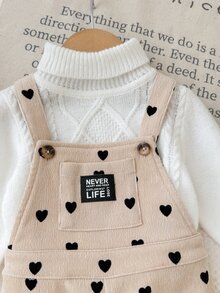 SHEIN Romper Bayi Perempuan Motif Hati Tenun dengan Satu Kantong dan Tali Bahu - Aprikot - View 5