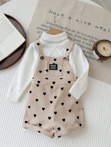 SHEIN Romper Bayi Perempuan Motif Hati Tenun dengan Satu Kantong dan Tali Bahu - Aprikot - View 4