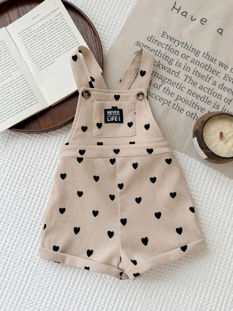 SHEIN Romper Bayi Perempuan Motif Hati Tenun dengan Satu Kantong dan Tali Bahu - Aprikot - View 1