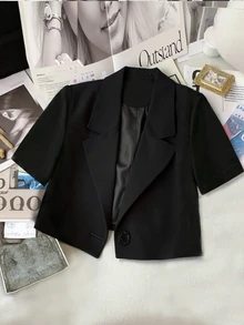 Franclia 女士短款休闲西装外套、通勤服装、女士服饰、女士上衣 - 黑色 - 查看 1
