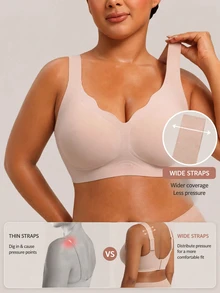 Barelissa Women Beige Scallop Trim Adjustable Wide Strap Jelly Glue Bra Plus Size Wireless Seamless Supportive Back Smoothing Bralette For Daily Commute - Apricot - View 3
