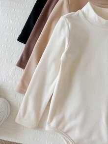 SHEIN 女嬰針織純色立領休閒秋季連身衣 4件套 - 彩色 - 查看 4