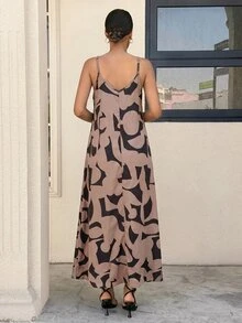 MaterniWear 夏季孕妇无袖印花连衣裙，带口袋，宽松版型 - 酒紅色 - 查看 2