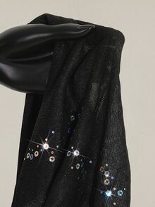 SHEIN ICON 闪亮网眼透明串珠装饰二合一女式背心 - 黑色 - 查看 13