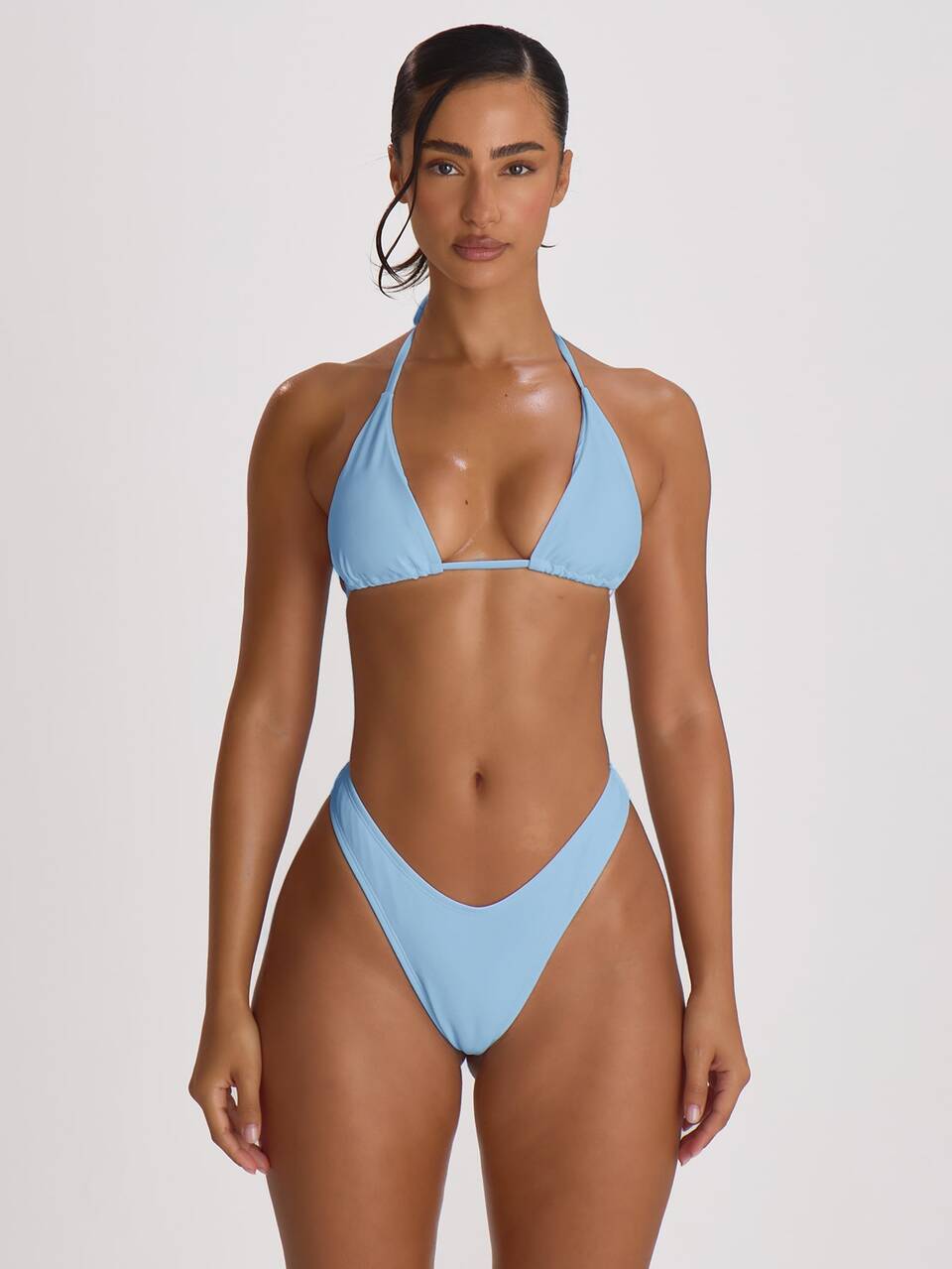Niebieska góra od bikini typu trójkąt z wiązaniem na szyi
