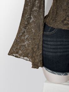 SHEIN ICON Plus Size Y2K Retro Brown 2 In 1 Bell Sleeve Knit Top Fall - Brown - View 6