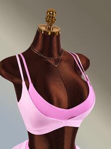 Amplova Women Sports Sets Elegant Cute Sexy Backless Sport Bra And Skirt Workout Ballet Going Out Pink Tracksuit For Everyday Wear 2 In 1 Design - Pink - View 6