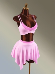 Amplova Women Sports Sets Elegant Cute Sexy Backless Sport Bra And Skirt Workout Ballet Going Out Pink Tracksuit For Everyday Wear 2 In 1 Design - Pink - View 5