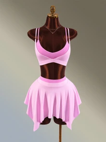 Amplova Women Sports Sets Elegant Cute Sexy Backless Sport Bra And Skirt Workout Ballet Going Out Pink Tracksuit For Everyday Wear 2 In 1 Design - Pink - View 1