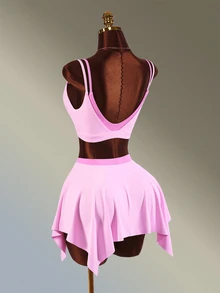 Amplova Women Sports Sets Elegant Cute Sexy Backless Sport Bra And Skirt Workout Ballet Going Out Pink Tracksuit For Everyday Wear 2 In 1 Design - Pink - View 7