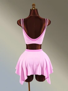 Amplova Women Sports Sets Elegant Cute Sexy Backless Sport Bra And Skirt Workout Ballet Going Out Pink Tracksuit For Everyday Wear 2 In 1 Design - Pink - View 3