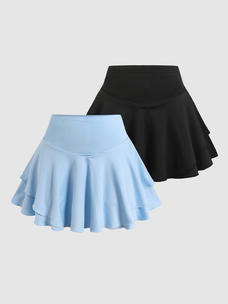 SHEIN Girlism 2pcs Tween Girl Casual Street Style Sporty Fashion Solid Black & Blue 2pcs Skirt Set Tween Girl - Multicolor - View 1