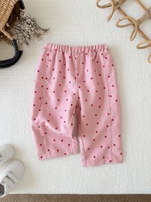 SHEIN LMoss Kids 女嬰粉色燈芯絨休閒舒適長褲，百搭時尚日常可愛圖案保暖內裡加厚燈芯絨，適合秋冬 - 粉色 - 查看 4