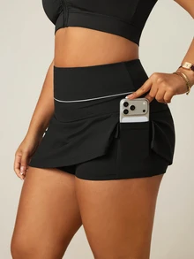 SHEIN Rhythm Era Women's Spring/Summer Sexy Casual Minimalist Energetic Plus Size Sporty Skort With Slit - Black - View 4