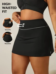 SHEIN Rhythm Era Women's Spring/Summer Sexy Casual Minimalist Energetic Plus Size Sporty Skort With Slit - Black - View 1