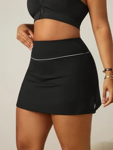 SHEIN Rhythm Era Women's Spring/Summer Sexy Casual Minimalist Energetic Plus Size Sporty Skort With Slit - Black - View 8