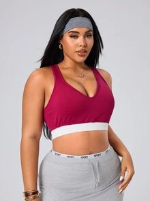 SHEIN Rhythm Era Plus Size Women's Sports Bra - Burgundy - View 6