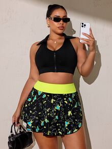 SHEIN Rhythm Era Casual Versatile Colorblock Printed Pleated Skort With Storage Pockets, Slim Fit Flattering Athletic Skirt - Multicolor - View 7