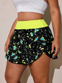 SHEIN Rhythm Era Casual Versatile Colorblock Printed Pleated Skort With Storage Pockets, Slim Fit Flattering Athletic Skirt - Multicolor - View 3
