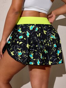 SHEIN Rhythm Era Casual Versatile Colorblock Printed Pleated Skort With Storage Pockets, Slim Fit Flattering Athletic Skirt - Multicolor - View 2