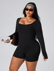 SHEIN Unity Women's Plus Size Sexy Backless Cutout Casual Minimalist Sports Jumpsuit, All Season Fall - Black - View 7