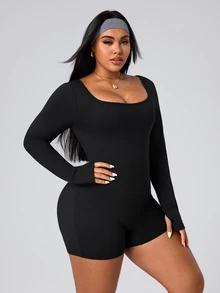 SHEIN Unity Women's Plus Size Sexy Backless Cutout Casual Minimalist Sports Jumpsuit, All Season Fall - Black - View 5