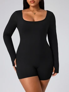SHEIN Unity Women's Plus Size Sexy Backless Cutout Casual Minimalist Sports Jumpsuit, All Season Fall - Black - View 2