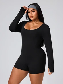 SHEIN Unity Women's Plus Size Sexy Backless Cutout Casual Minimalist Sports Jumpsuit, All Season Fall - Black - View 4