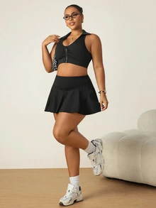 SHEIN Unity Women's Plus Size Casual Minimalist Energetic Sports Skorts, Summer Tennis Sports Black - Black - View 6