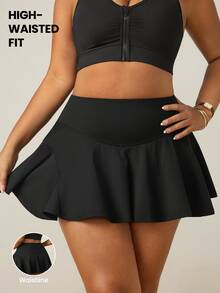 SHEIN Unity Women's Plus Size Casual Minimalist Energetic Sports Skorts, Summer Tennis Sports Black - Black - View 1