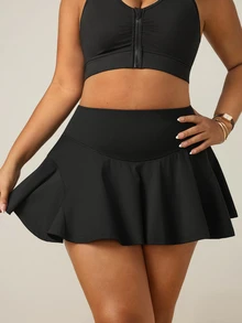 SHEIN Unity Women's Plus Size Casual Minimalist Energetic Sports Skorts, Summer Tennis Sports Black - Black - View 8