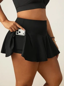 SHEIN Unity Women's Plus Size Casual Minimalist Energetic Sports Skorts, Summer Tennis Sports Black - Black - View 3