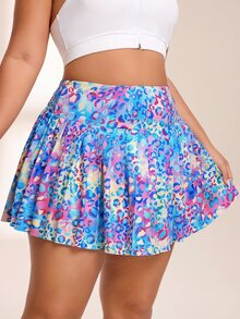 Rhythm Era Women's Plus Size All-Over Print Pleated Skorts With Pockets, Casual Daily Wear And Sports - Multicolor - View 4