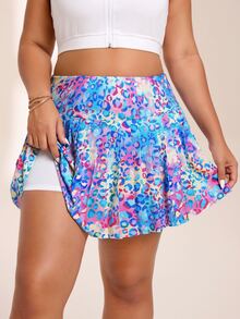 Rhythm Era Women's Plus Size All-Over Print Pleated Skorts With Pockets, Casual Daily Wear And Sports - Multicolor - View 3
