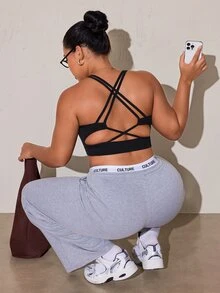 SHEIN Rhythm Era Plus Size Seamless Criss-Cross Back Sports Bra For Women - Black - View 5