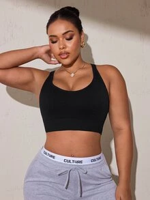 SHEIN Rhythm Era Plus Size Seamless Criss-Cross Back Sports Bra For Women - Black - View 2