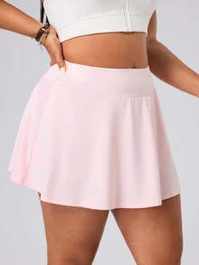 SHEIN Rhythm Era Women's Plus Size Solid Color Sports Skort Tennis Baby Pink Summer - Pink - View 3