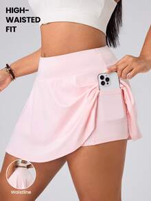 SHEIN Rhythm Era Women's Plus Size Solid Color Sports Skort Tennis Baby Pink Summer - Pink - View 1