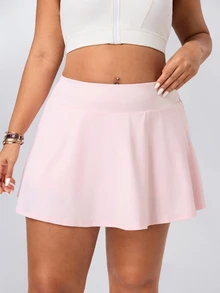 SHEIN Rhythm Era Women's Plus Size Solid Color Sports Skort Tennis Baby Pink Summer - Pink - View 4