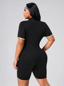SHEIN Rhythm Era Women's Plus Size Fitted Athletic Romper - Black - View 2