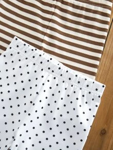 SHEIN Random 8 PCS Sent 4 PCS Young Girl Summer Clothes Set, Floral Stripe Brown Polka Solid Shorts - Multicolor - View 6