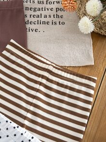SHEIN Random 8 PCS Sent 4 PCS Young Girl Summer Clothes Set, Floral Stripe Brown Polka Solid Shorts - Multicolor - View 8