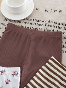 SHEIN Random 8 PCS Sent 4 PCS Young Girl Summer Clothes Set, Floral Stripe Brown Polka Solid Shorts - Multicolor - View 5